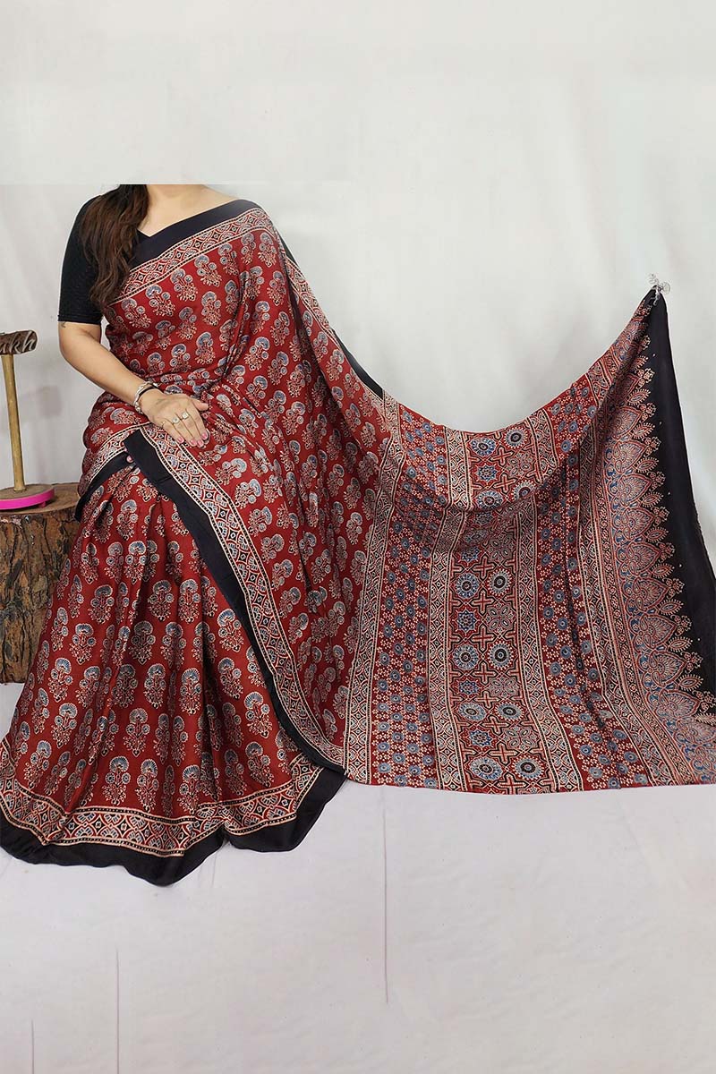 Ajrakh Saree - Bold Harmony