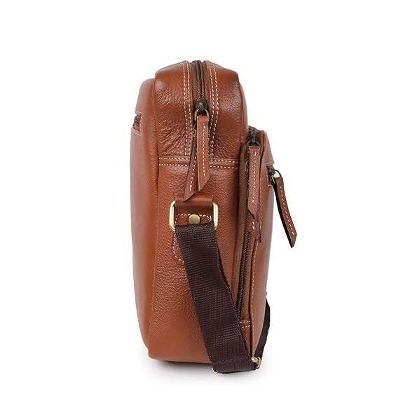 FERNWEH Men's Leather Sling Messenger Bag – 12-Inch Travel Crossbody Bag with Adjustable Strap, Multi-Use Shoulder Bag (L-10, H-12, W-3").