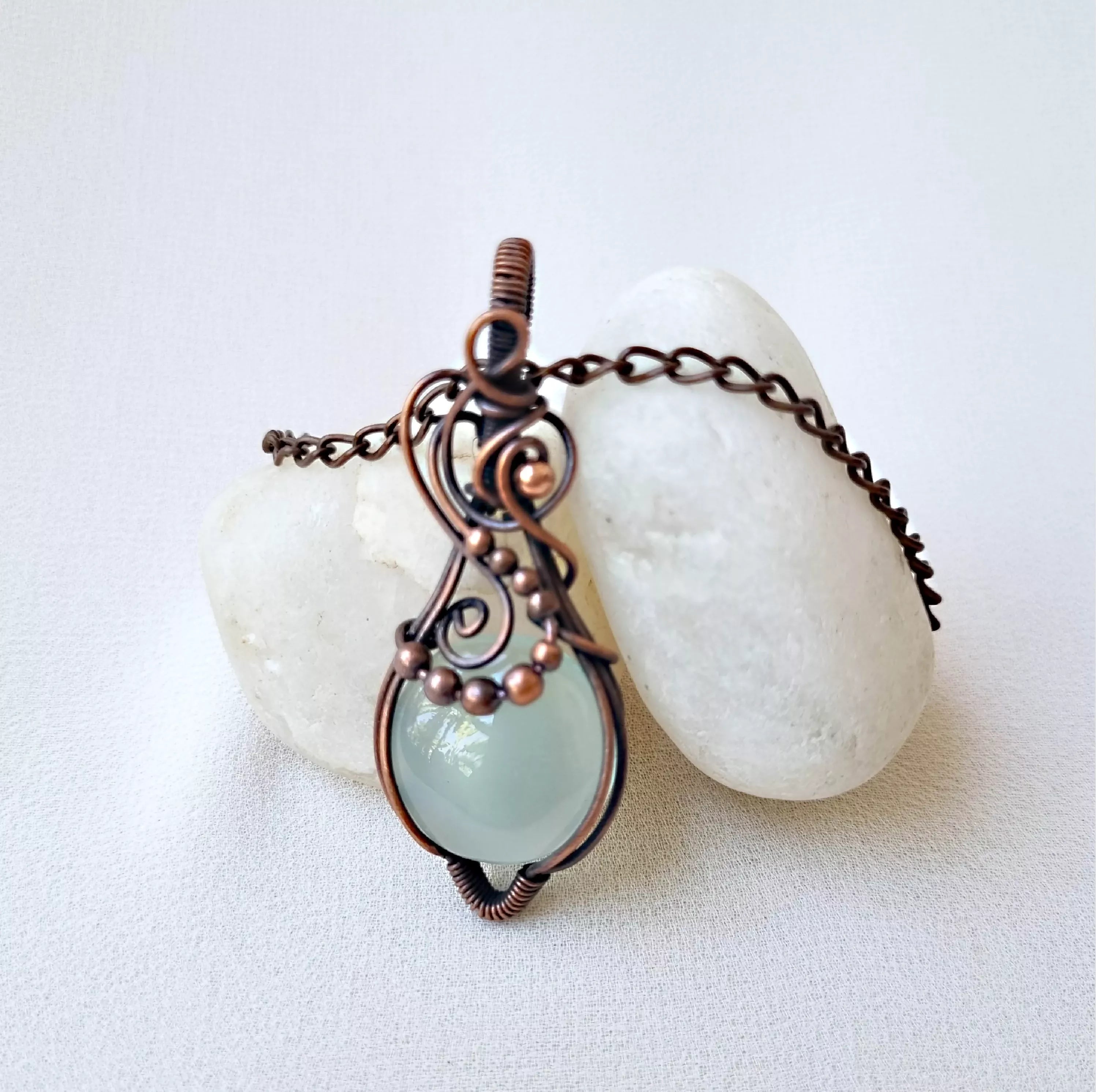 Meadow Mist ~ Green Agate and Copper necklace