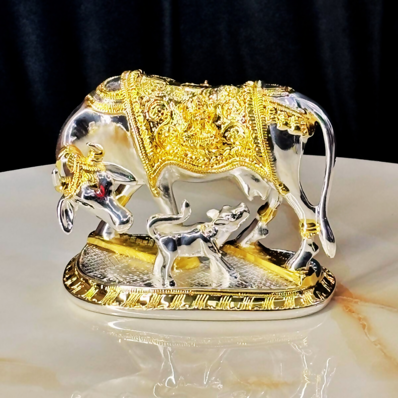 24K Gold & 999 Silver Plated Kamdhenu Cow with Calf  Premium Vastu Product by Book Your Crafts 1