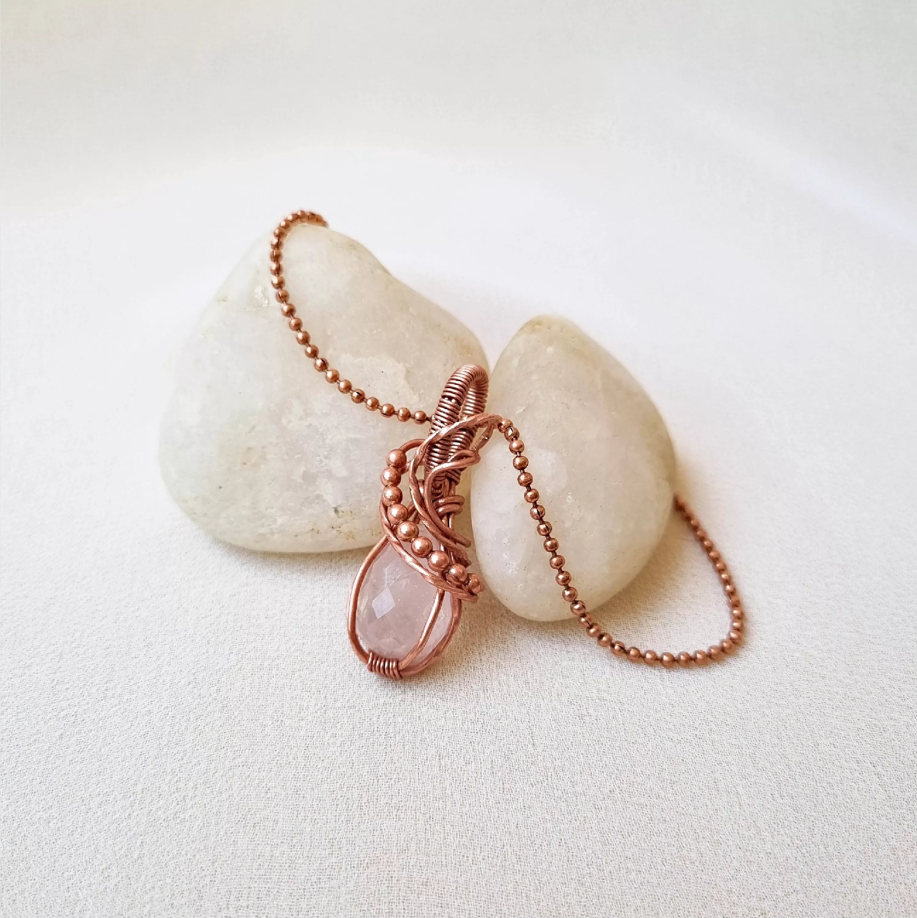 Ezhil (Beautiful One)~ Rose Quartz and Copper necklace