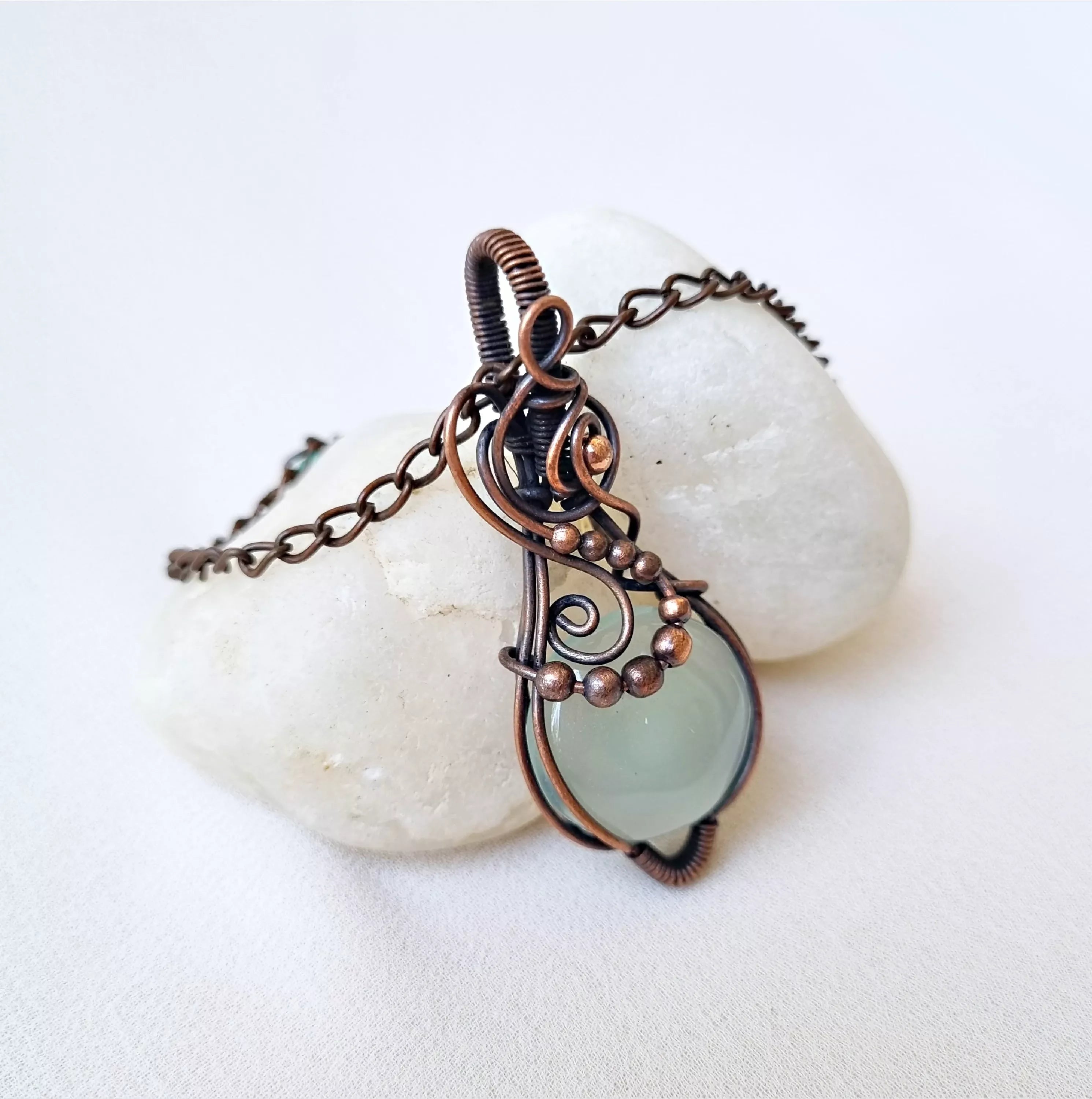 Meadow Mist ~ Green Agate and Copper necklace