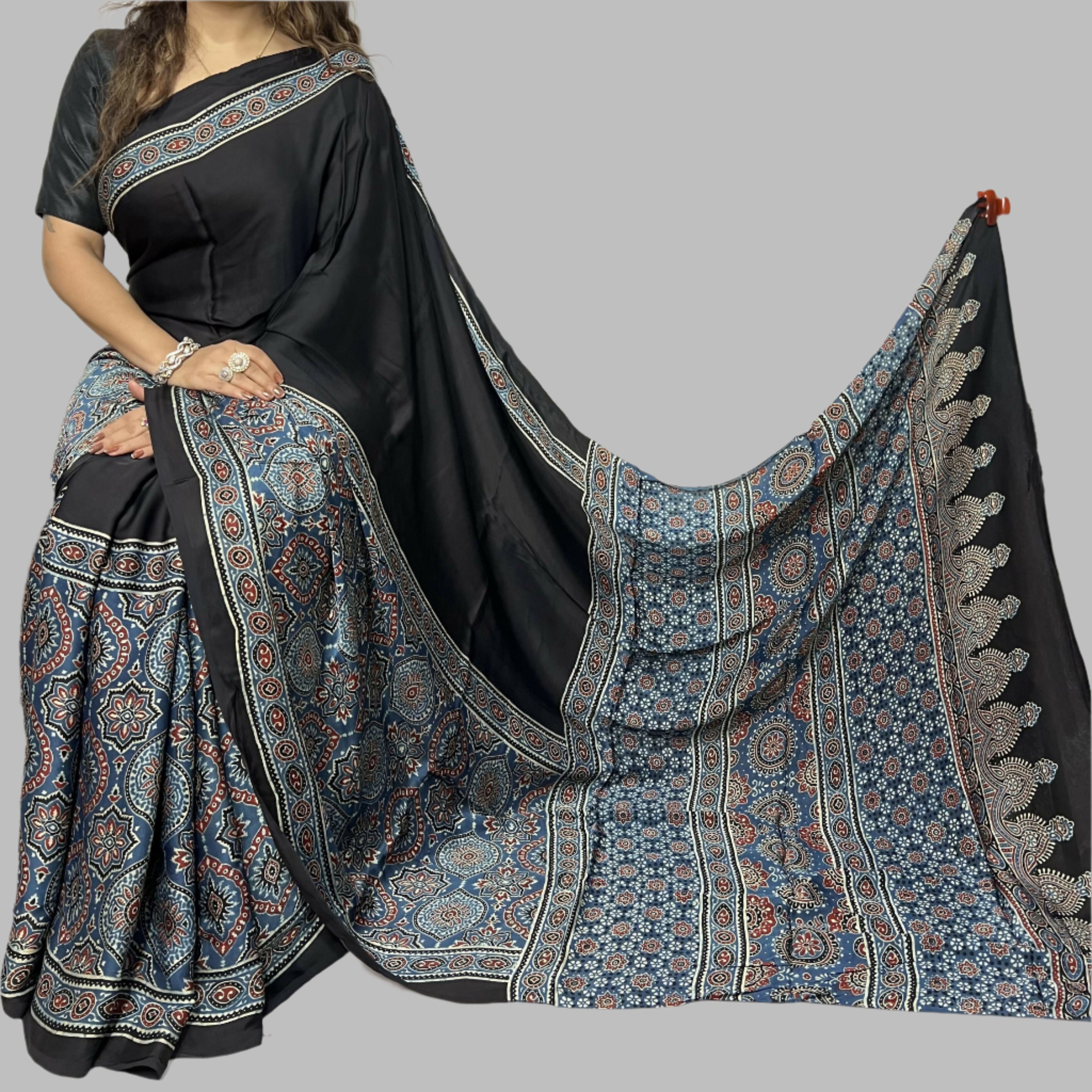 Ajrakh Saree - Neelrekha