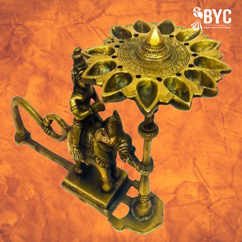 Handcrafted Brass Oil Wick Lamp with 13 Burners  Elephant Rider Design by Book Your Crafts1