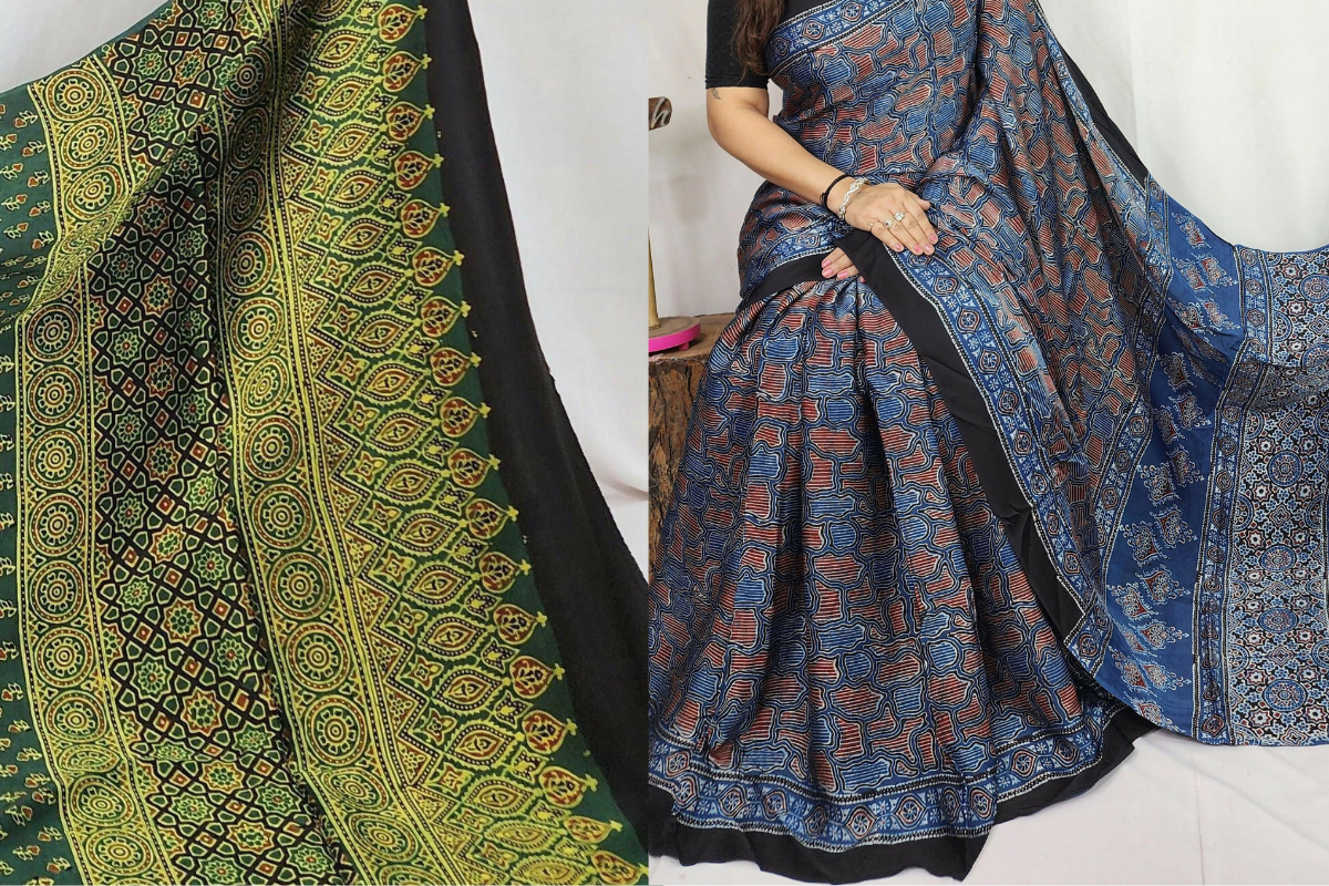 Ajrakh Modal Silk Sarees: A Complete Guide to Ajrakh Prints, Material, Fabric and Saree Styles in India