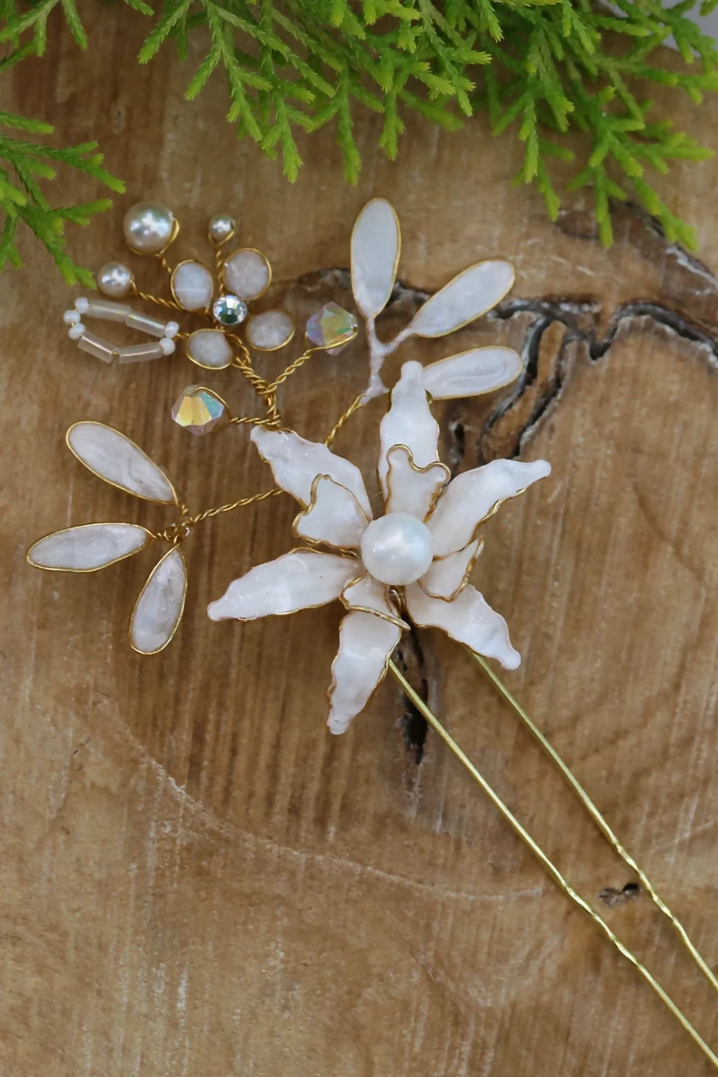 Pearl Shimmer Handmade White Resin Flower Hair Pin