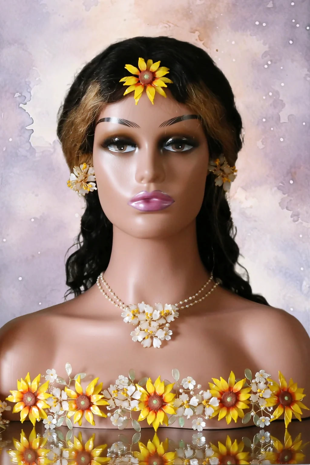 Vaishnavi’s White Blossom Necklace – Minimalist Resin Floral Bridal Necklace from the Sunflower Serenity Collection