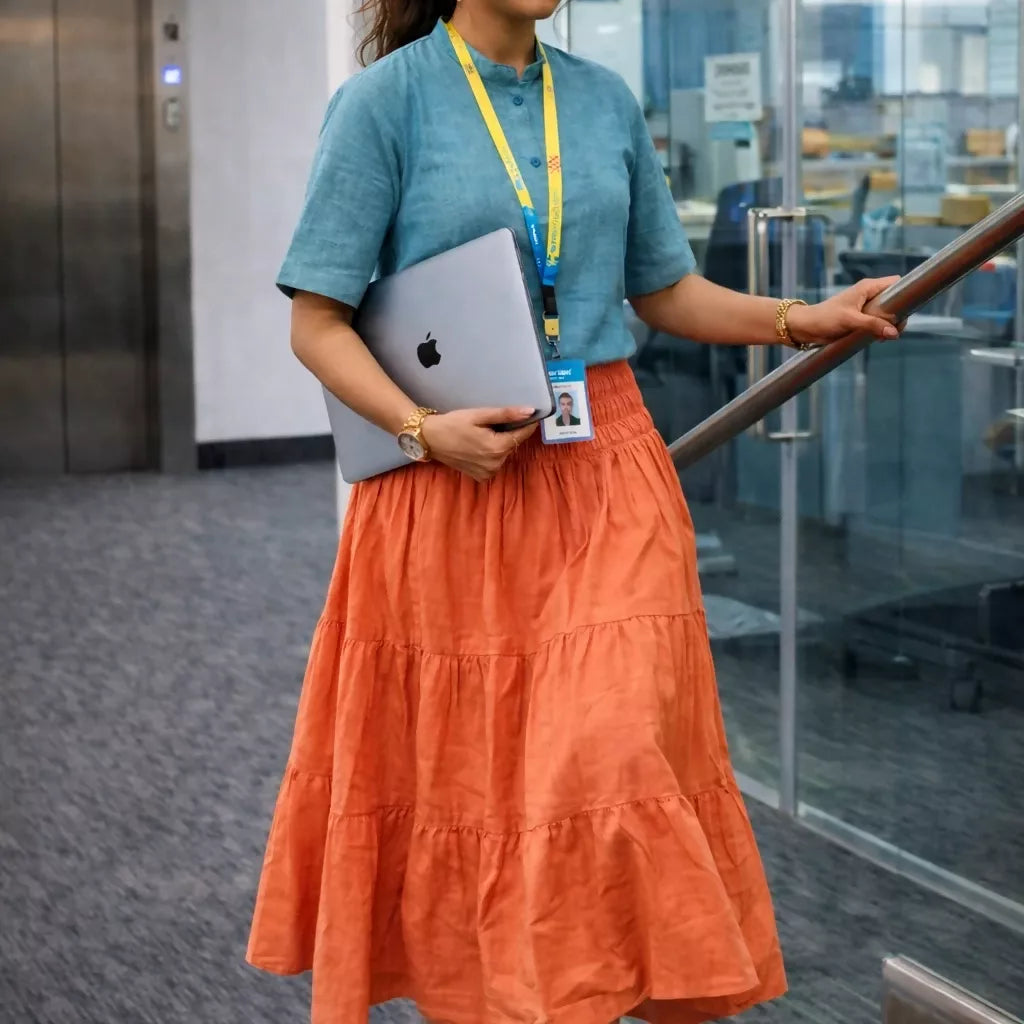 SAVANNAH - Pastel Orange Multi Tiered Cotton Ruffle Skirt - Full Circle Long Maxi Skirt.