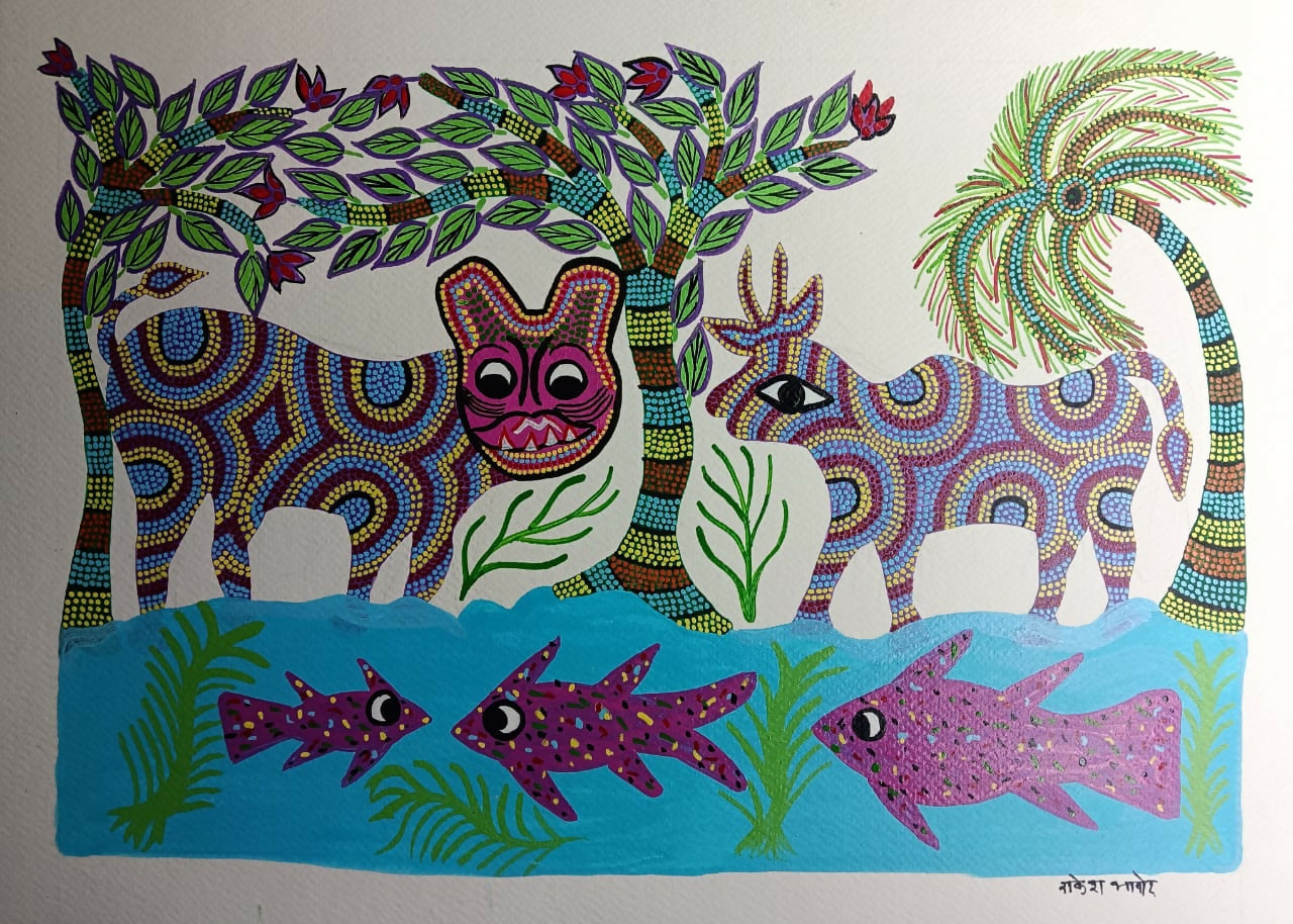 Patterned Forest Life- Pithora Painting