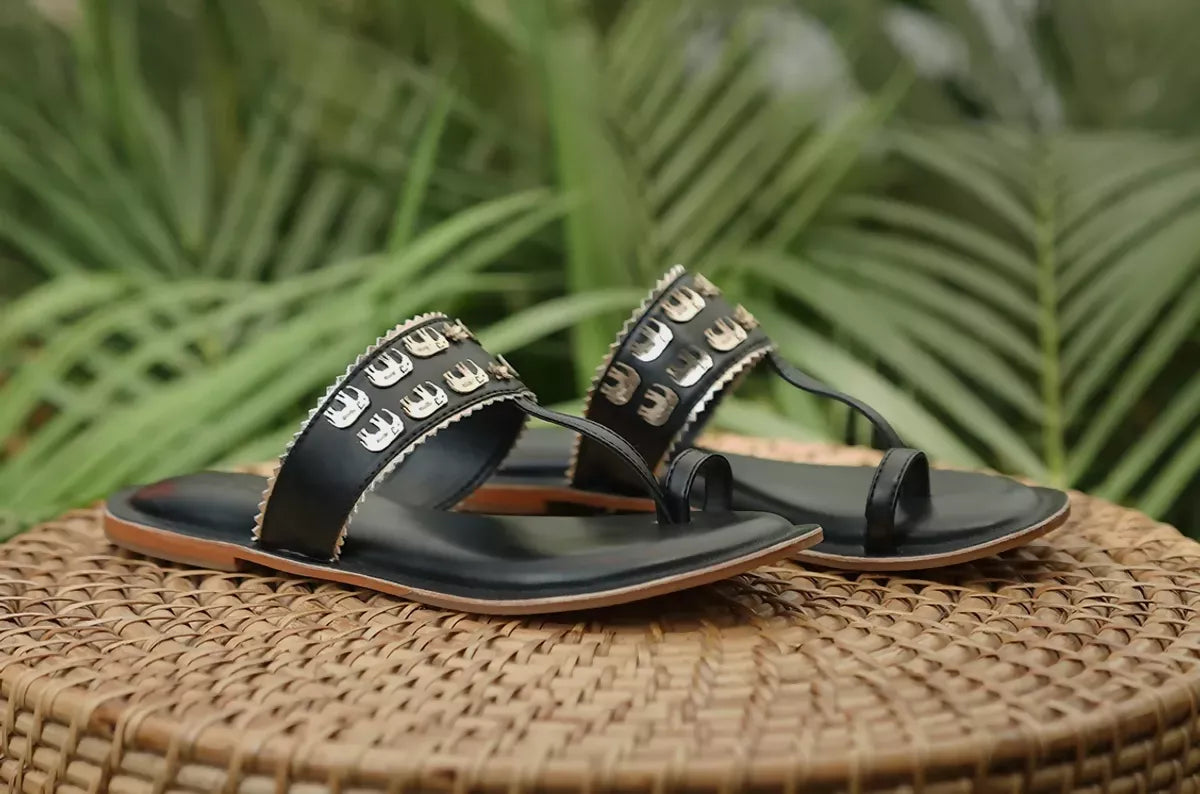 Shahi Black Handicrafted Flat For Women