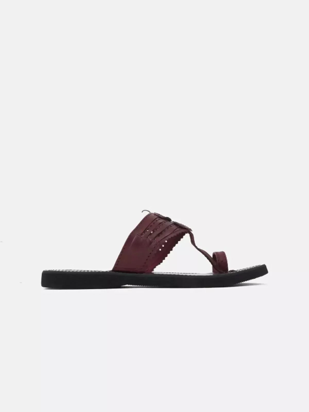 Maroon Leather Handicraft Self Design Kolhapuri Sandal For Women