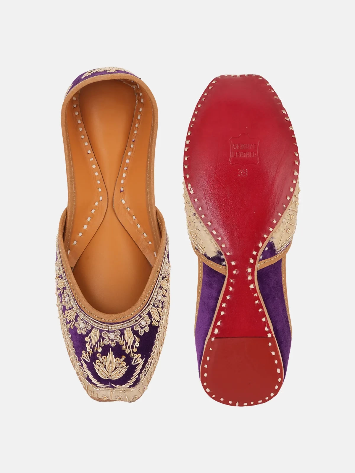 Golden-Purple Handicraft Mojri Jutti For Women