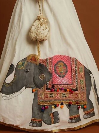 Maharaja's March Lehenga - Printed V-Neck Ready To Wear Cotton Lehenga & Choli
