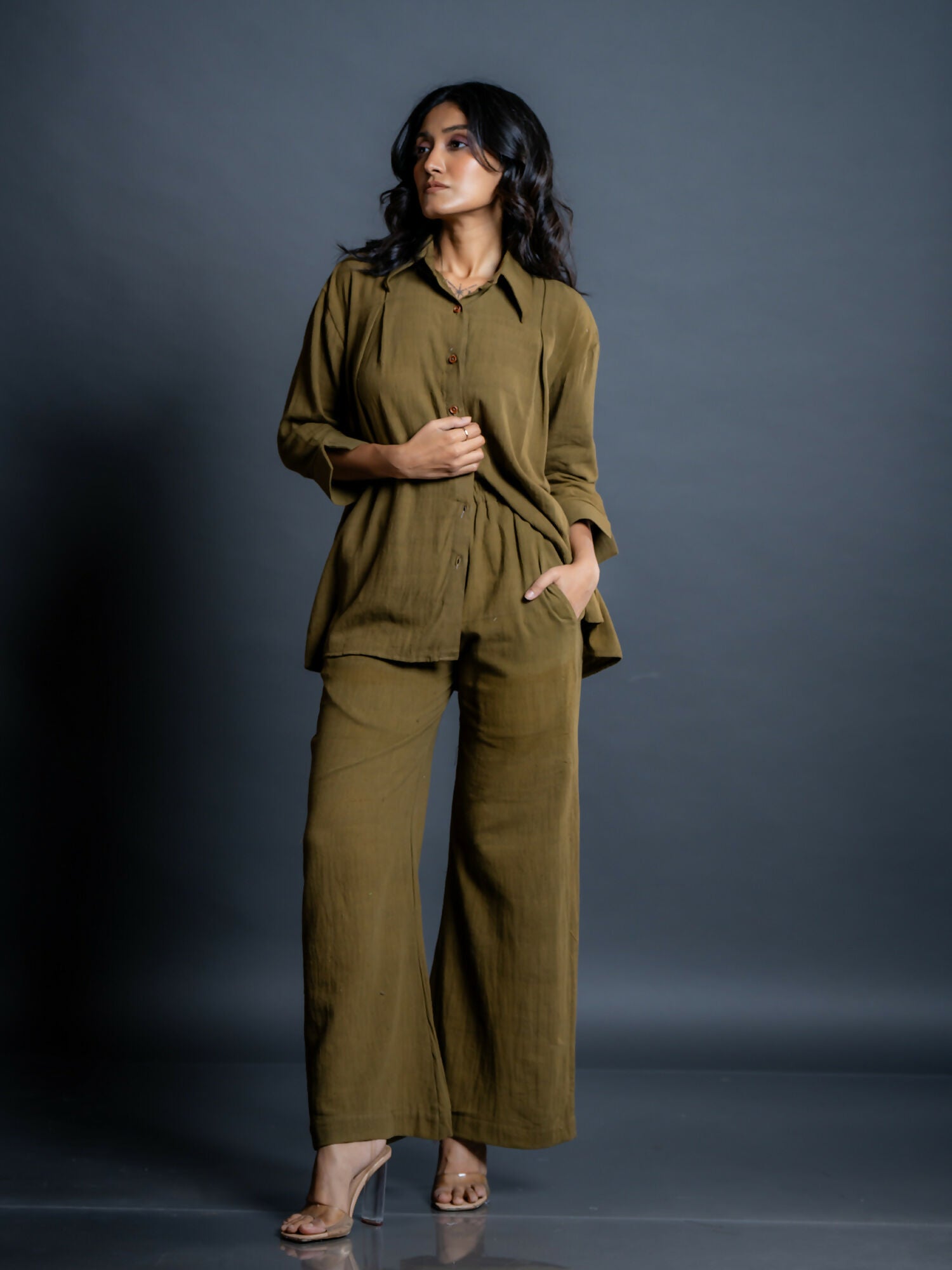 Siyona Olive Kala Cotton Co-ord Set