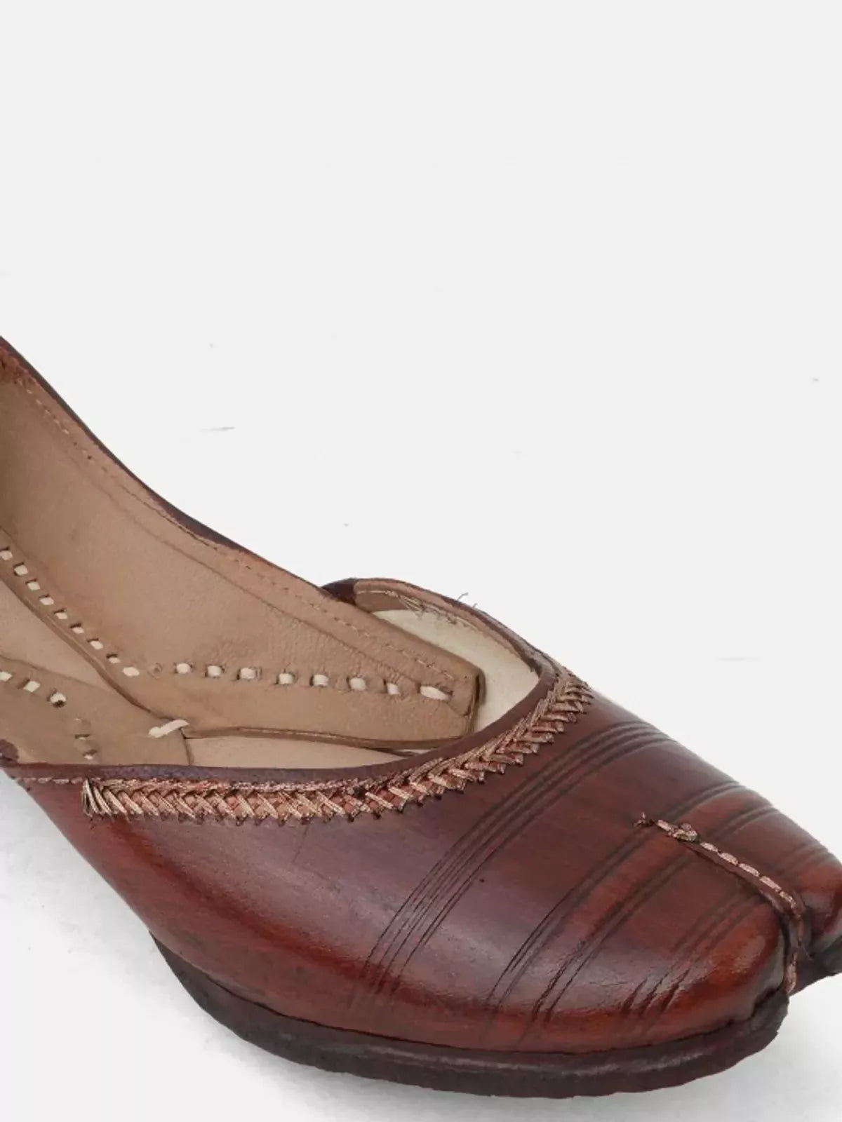 Brown Leather Kanthi Jari Jutti For Women