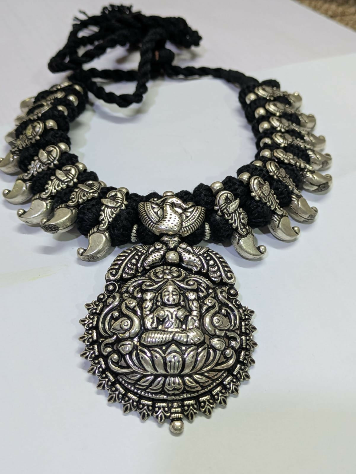 Oxidised Lakshmi Pendant necklace with Kolhapuri Charms