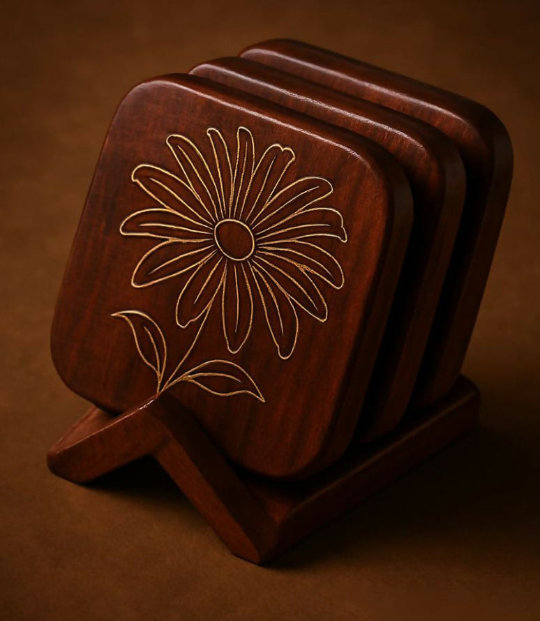 Tea Coaster Set of 5 with stand