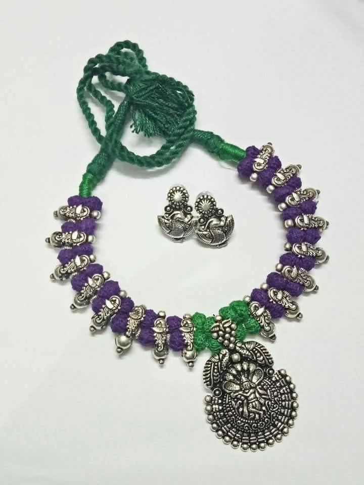 Oxidised Krishna Pendant necklace with Kolhapuri Charms