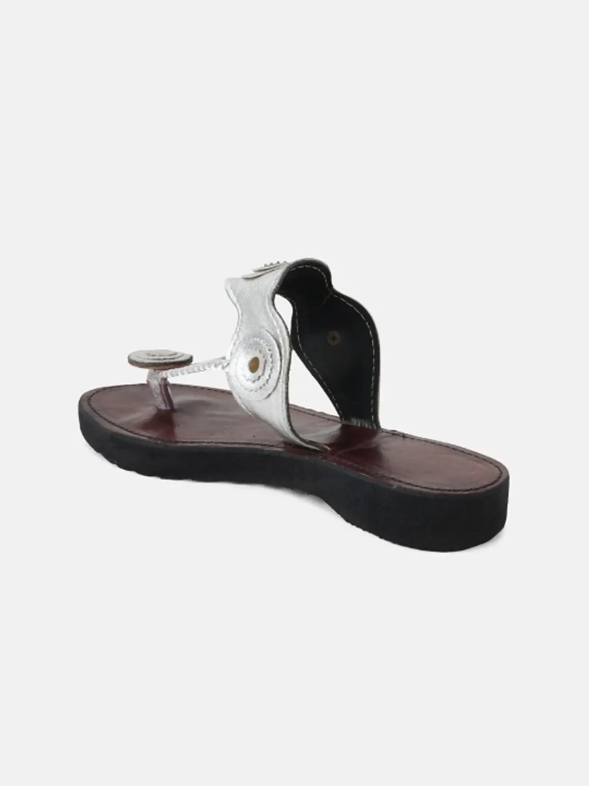 Silver Leather Handicraft Kolhapuri Sandal For Women