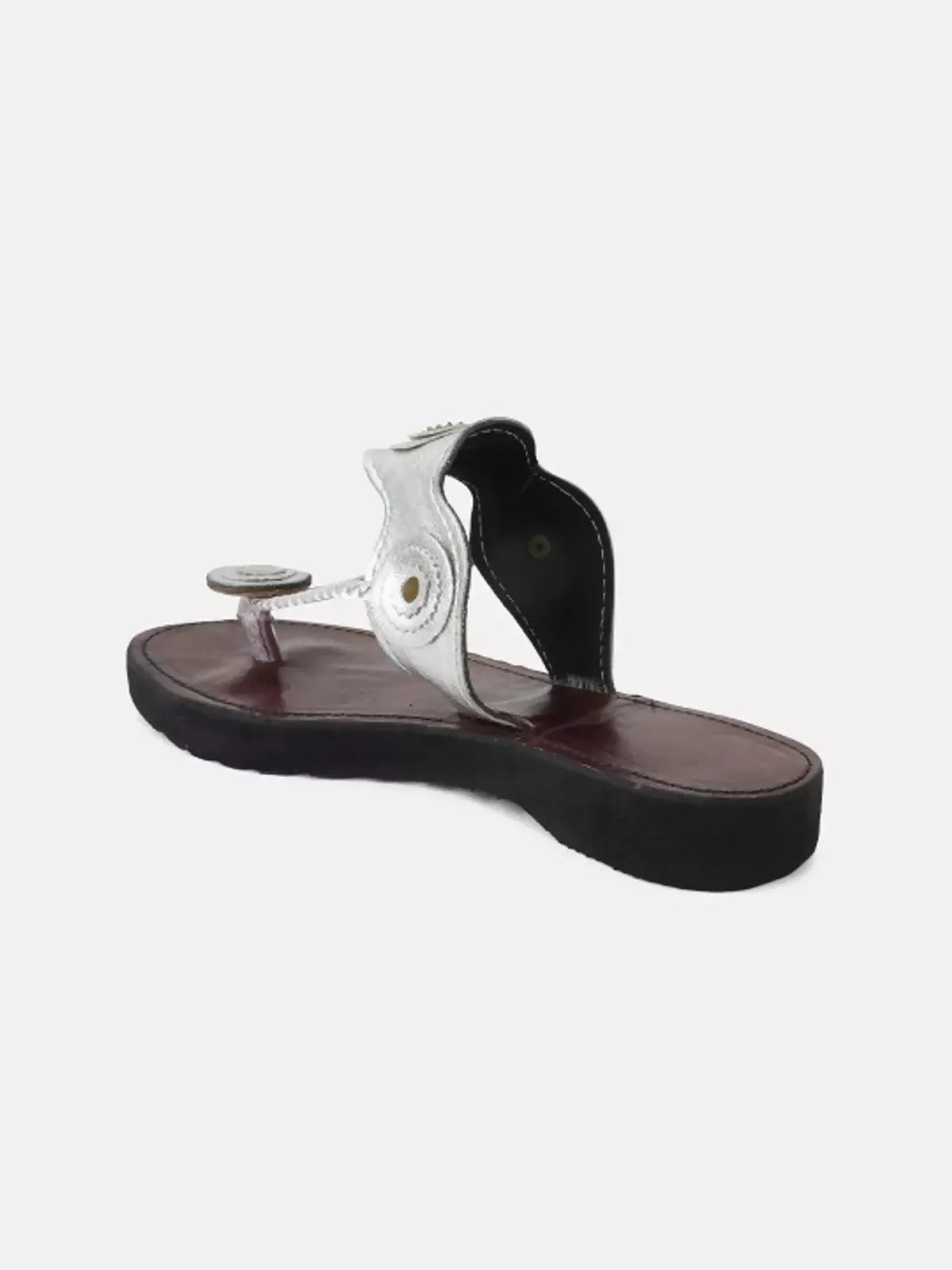Silver Leather Handicraft Kolhapuri Sandal For Women