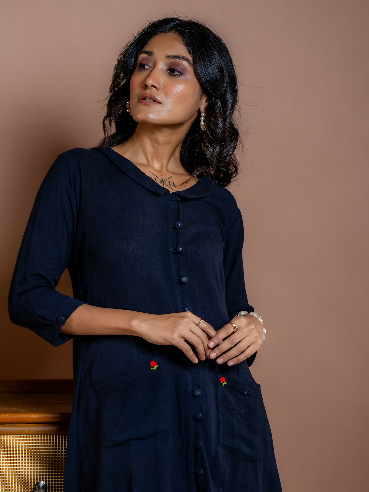 Noir Embroidered Black Kala Cotton Dress