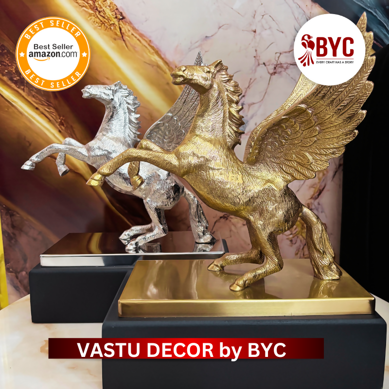 Premium Vastu Flying Horse – Silver & Golden  Book Your Crafts1