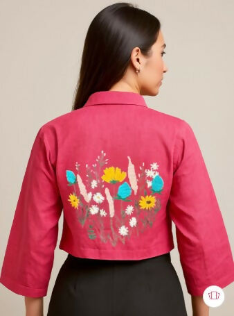 Pink Lotus Collar Top - Embroidered Pure Cotton Top
