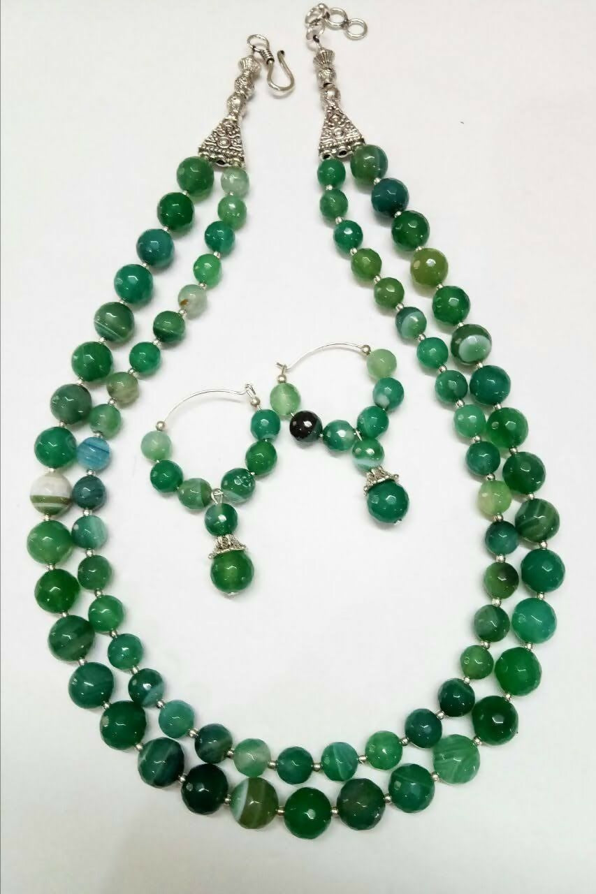 2 layered Gradient Jade Green Onyx Beads simple necklace