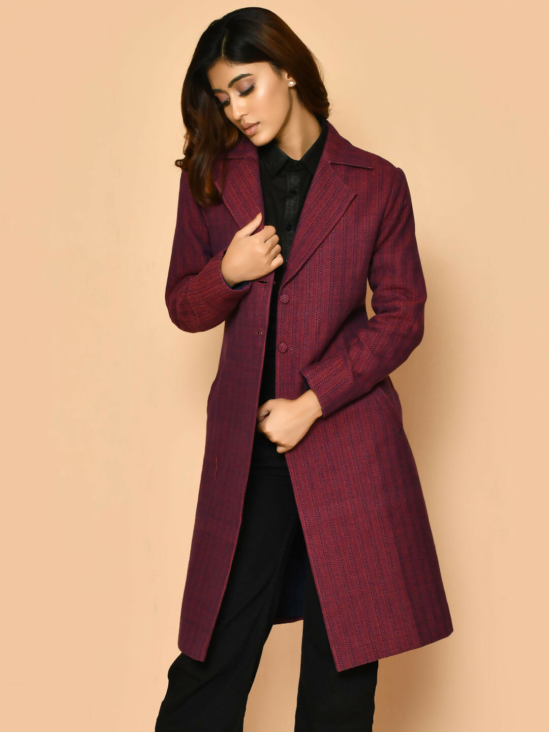 Mrinal Handloom Cotton Tench Coat Jacket for Women