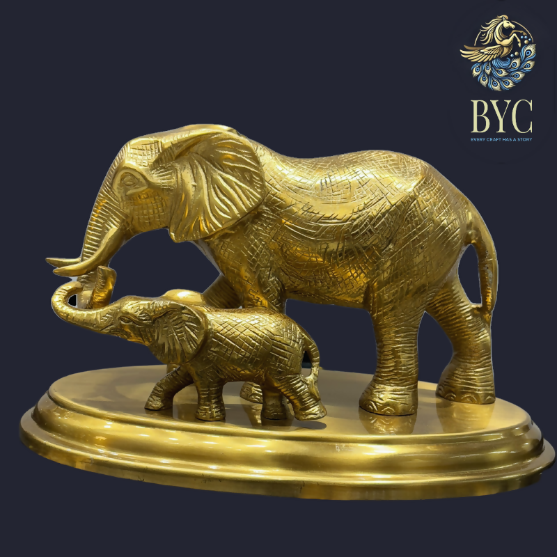 Premium Vastu Golden Elephant with Calf  Book Your Crafts1