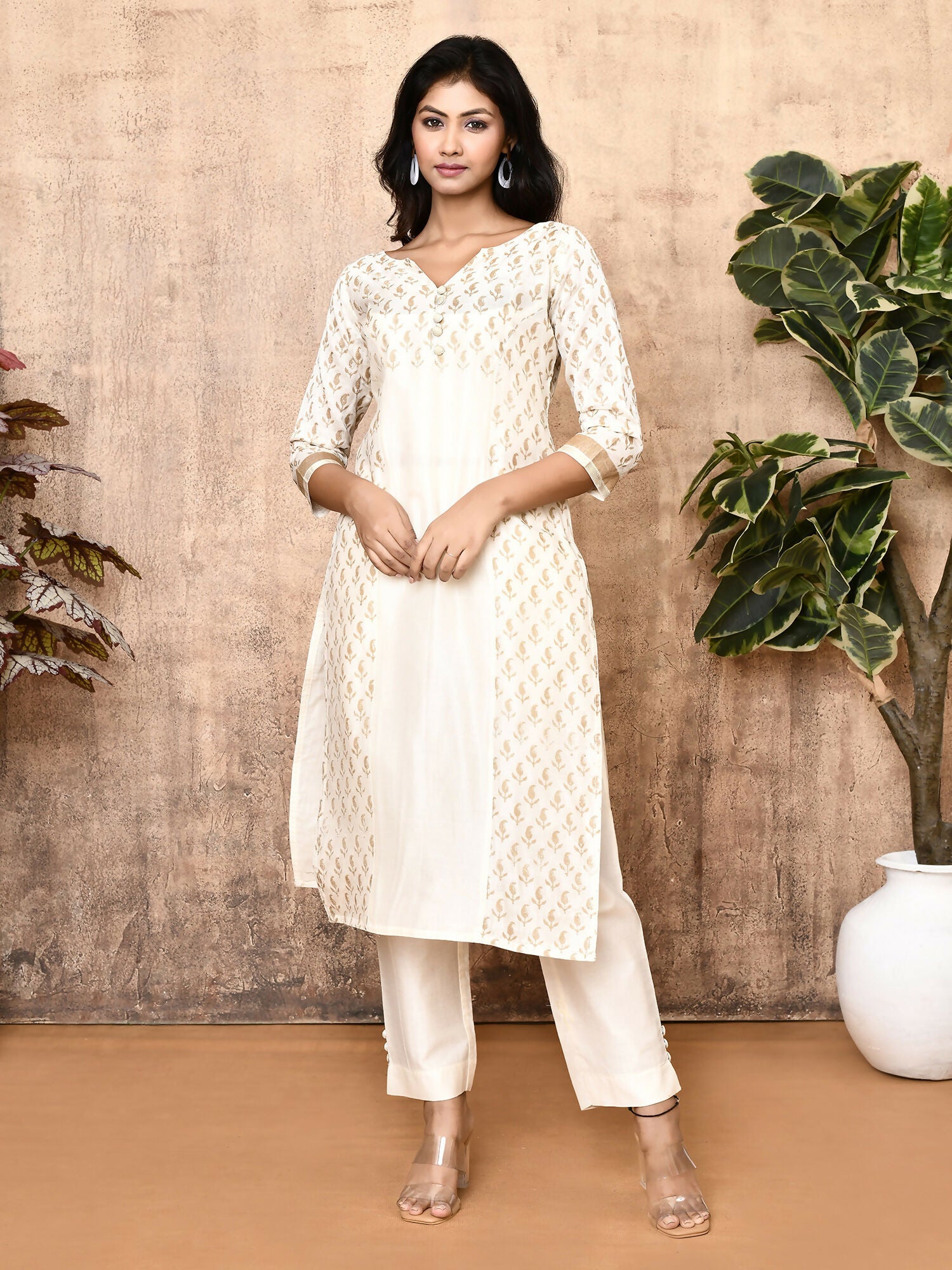 Jenni Off-white Handloom Maheshweri Silk Kurta Set