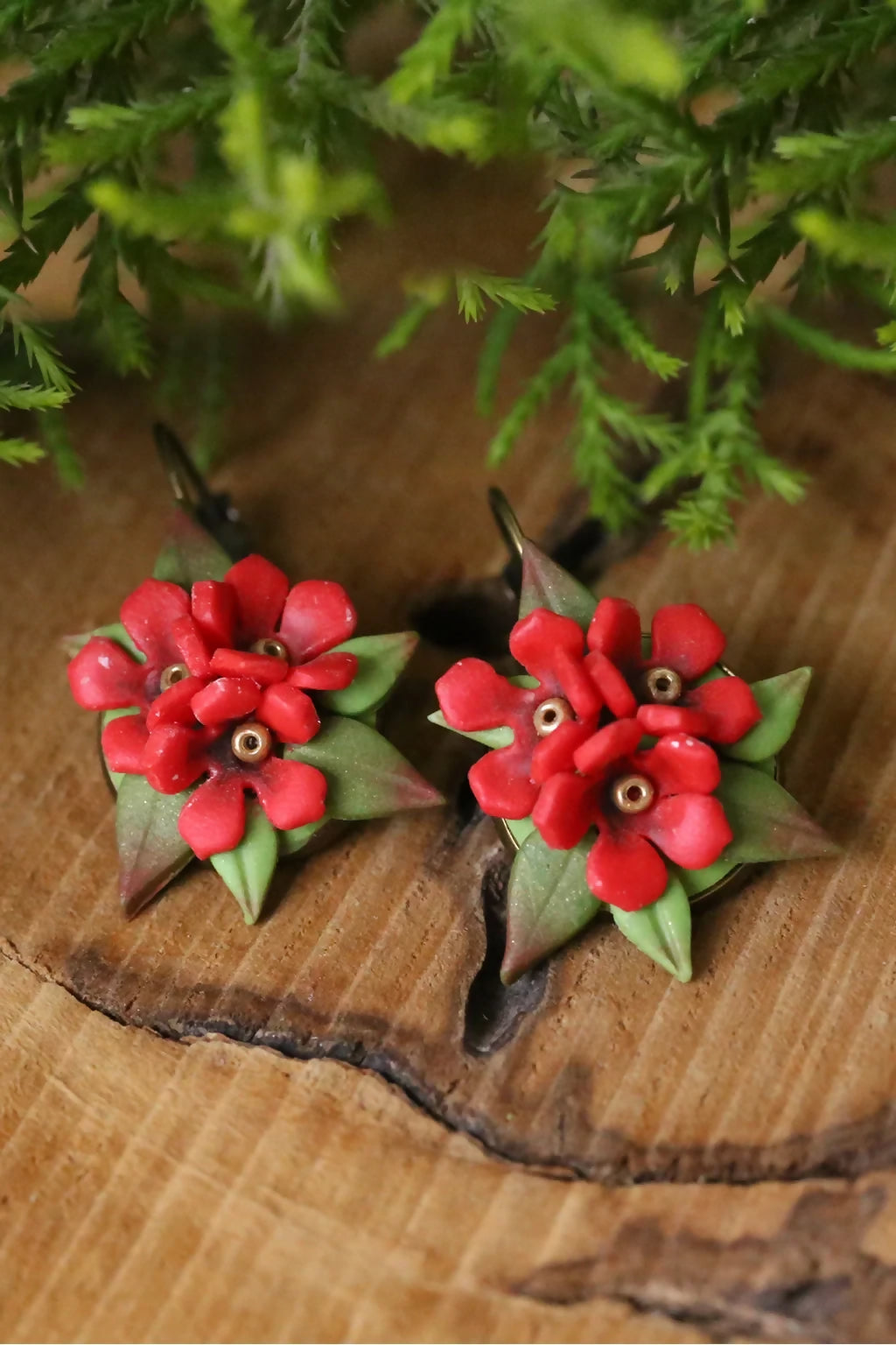 Handmade Zyra Bloom Earrings – Red Floral Polymer Clay Jewelry