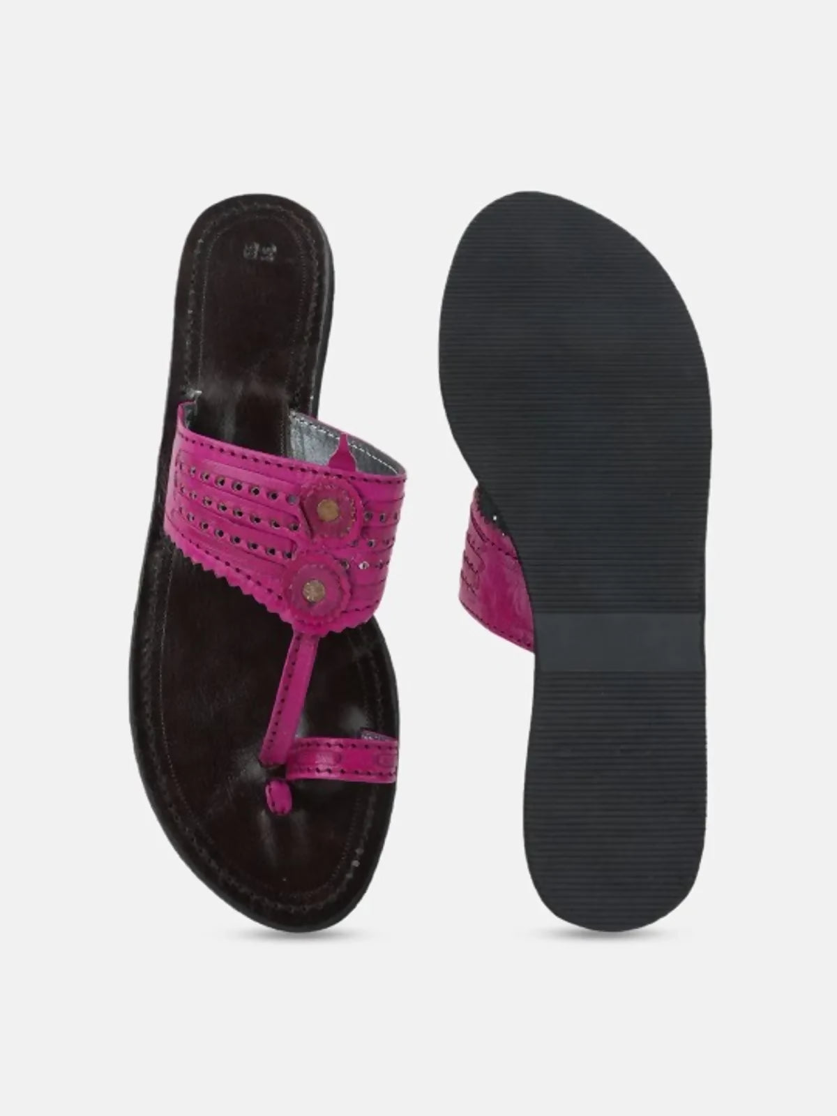 Pink Leather Handicrafted Flat Sandal For Women