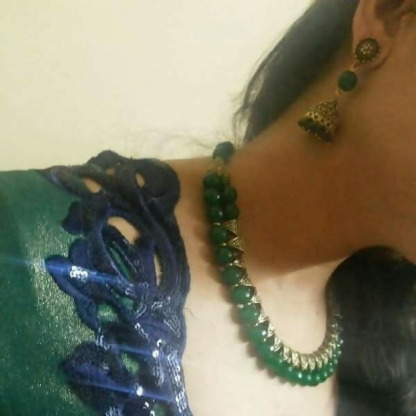 Unique design 2 layered Jade Green Onyx Beads Choker Necklace