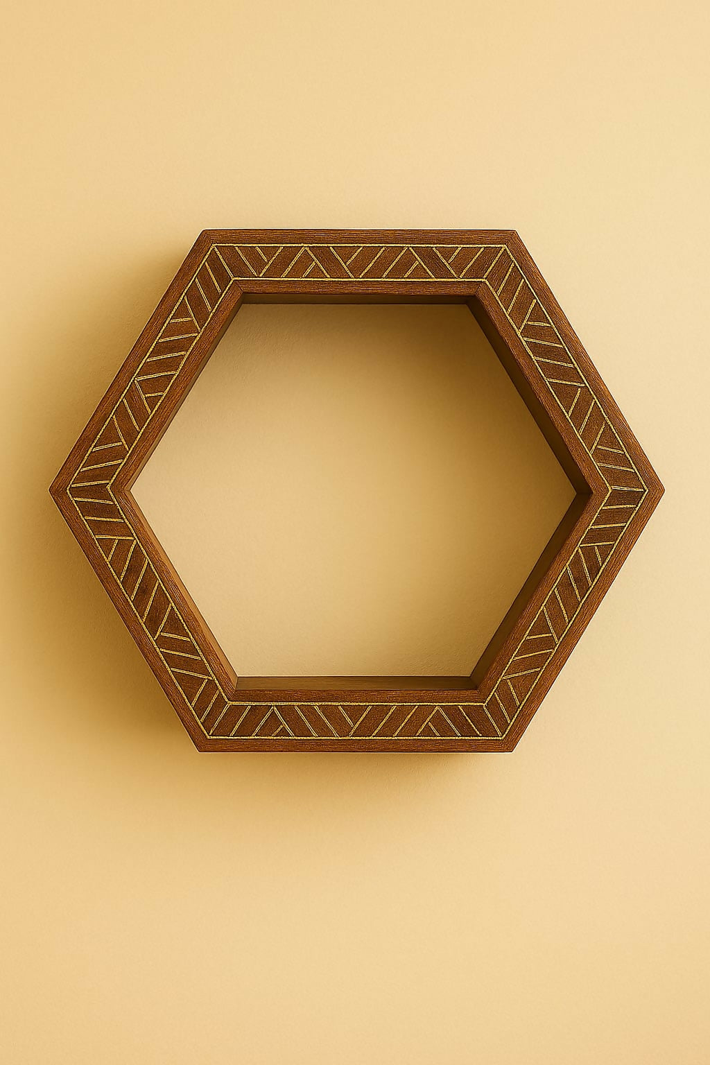Hexagon Wall Shelf with Brass Inlay – Set of 5