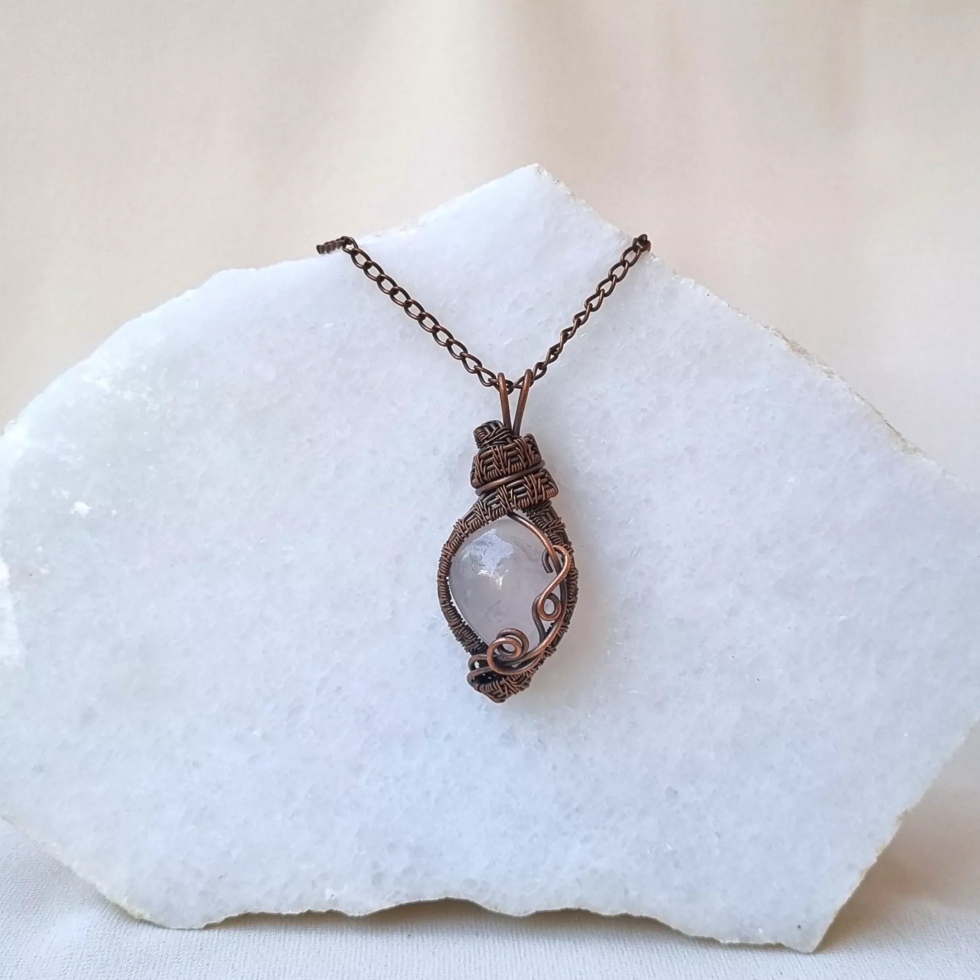 Puraya (Castle) ~ Rose Quartz and Copper necklace