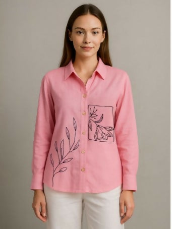 Pink Petal Linen Shirt - Women Comfort Casual Shirt