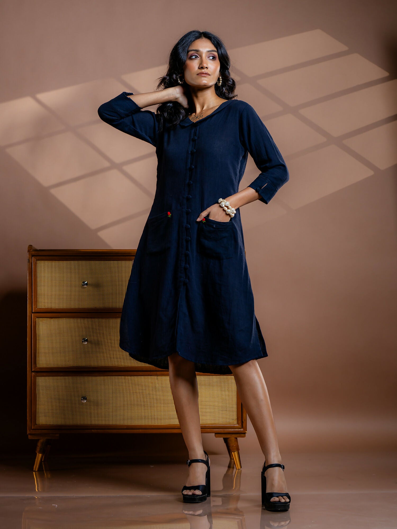 Noir Embroidered Black Kala Cotton Dress