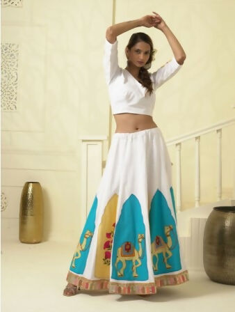 Azure Safari Lehenga Set - Animal Printed V Neck Lehenga Choli