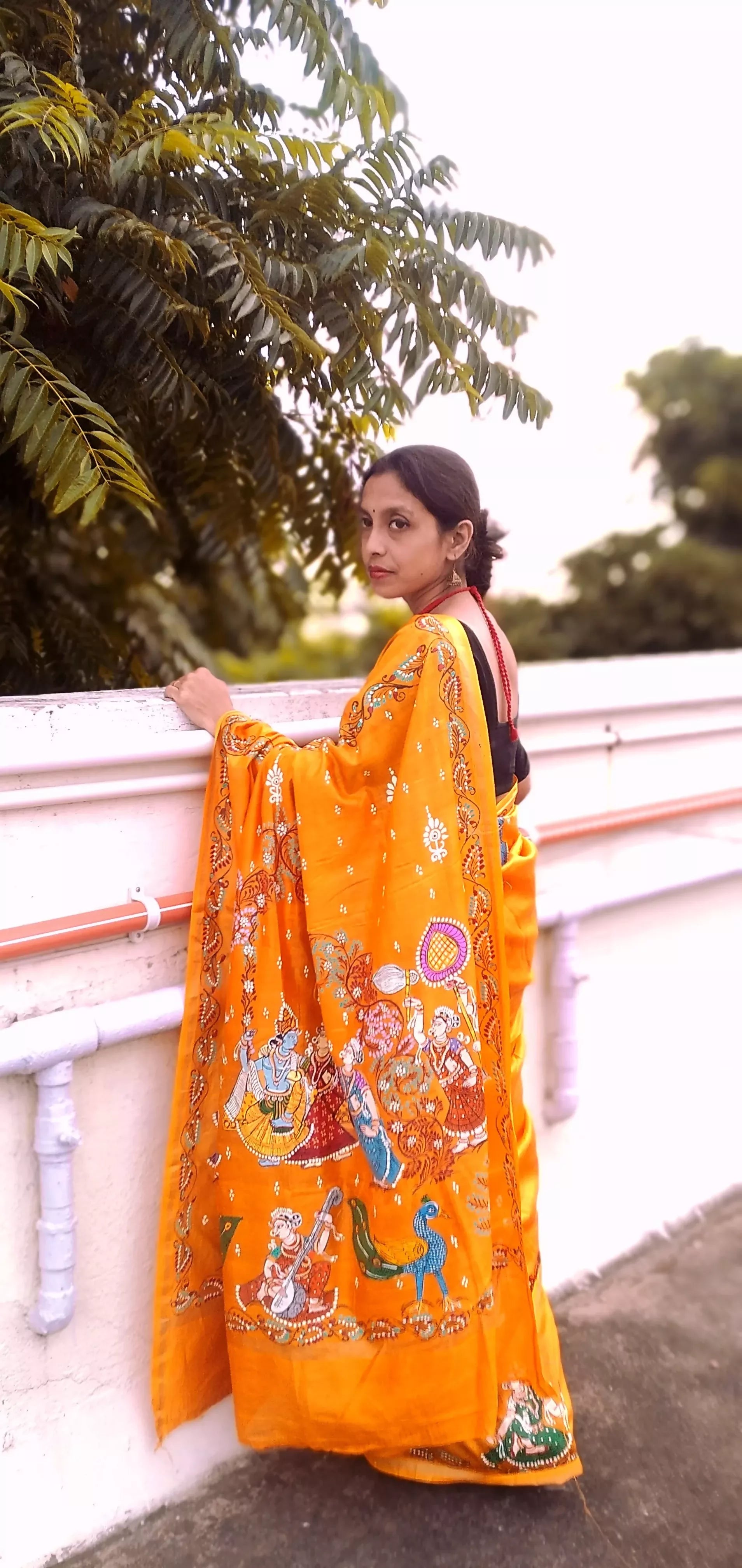 NAUKA RAAS VIHAAR THEME - Pattachitra Handpainted Pattachitra Silk Saree