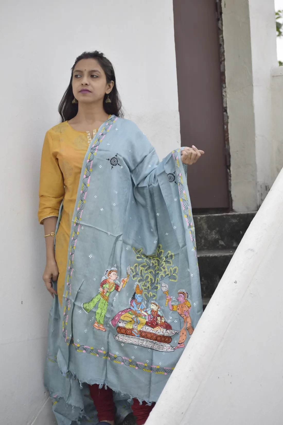 Sita Vivaha- Chrome Blue Premium Banana Silk Dupatta --Sustainably Fashionable.