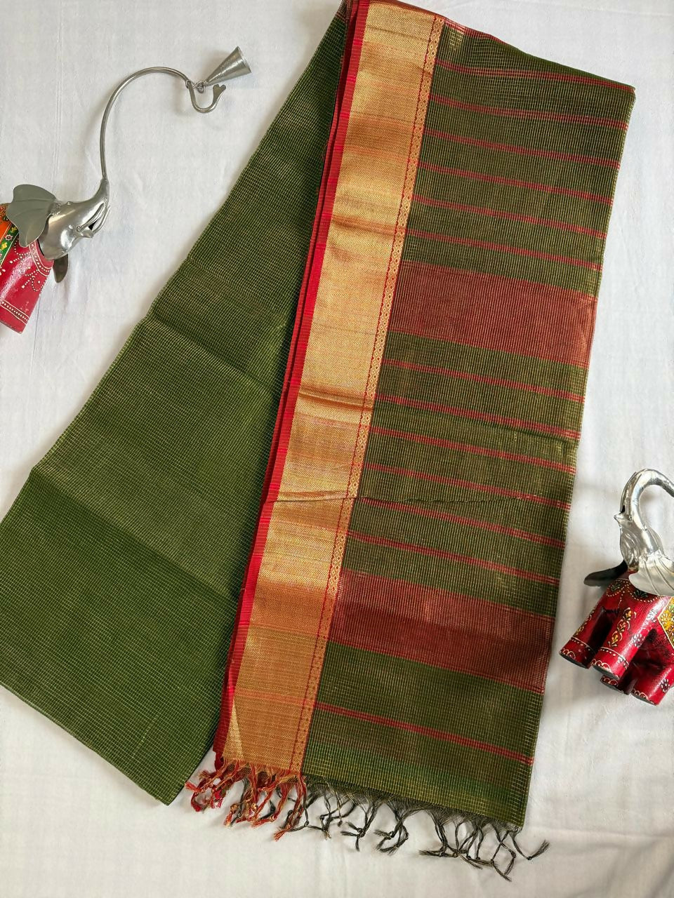 Olive Golden Zari Drape