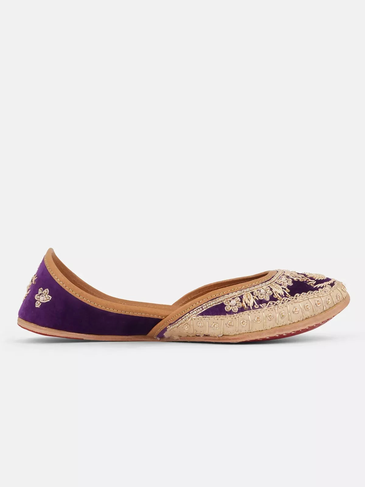 Golden-Purple Handicraft Mojri Jutti For Women