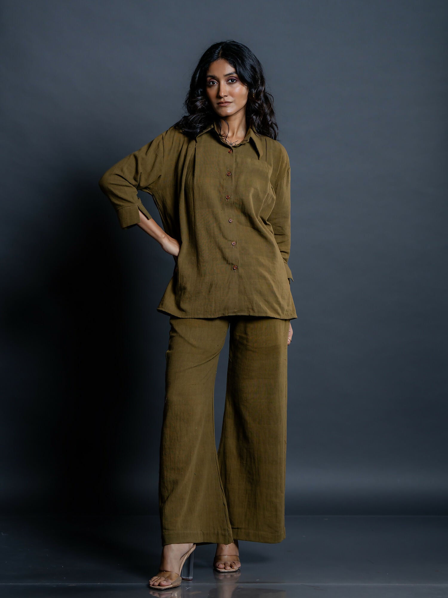 Siyona Olive Kala Cotton Co-ord Set