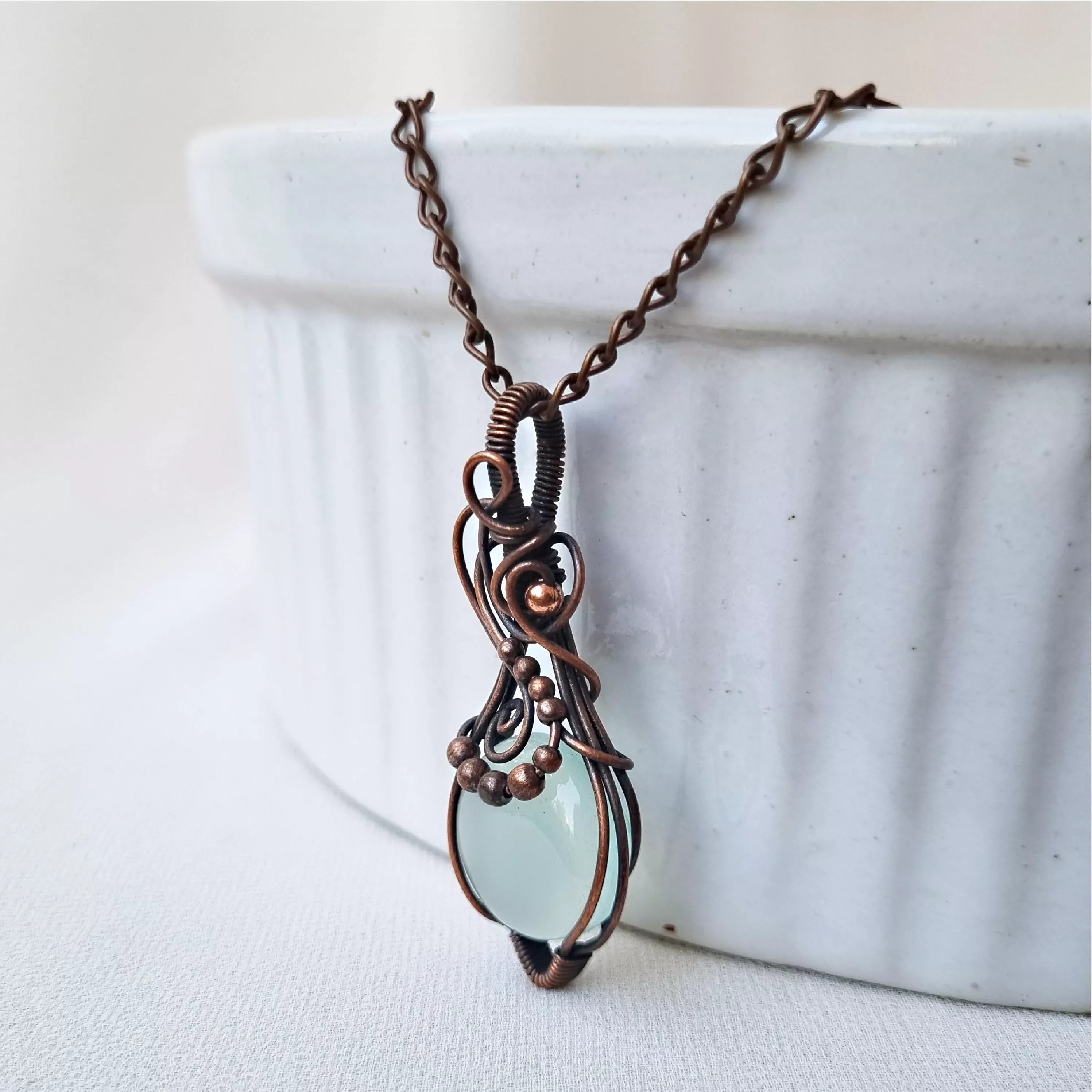 Meadow Mist ~ Green Agate and Copper necklace