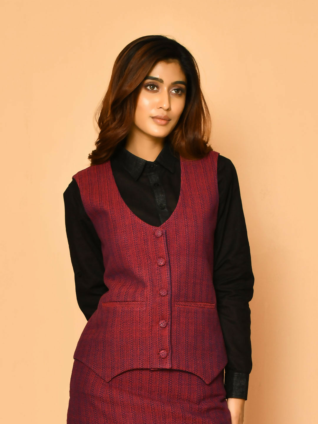 Serena handloom rounded V-neck women's cotton