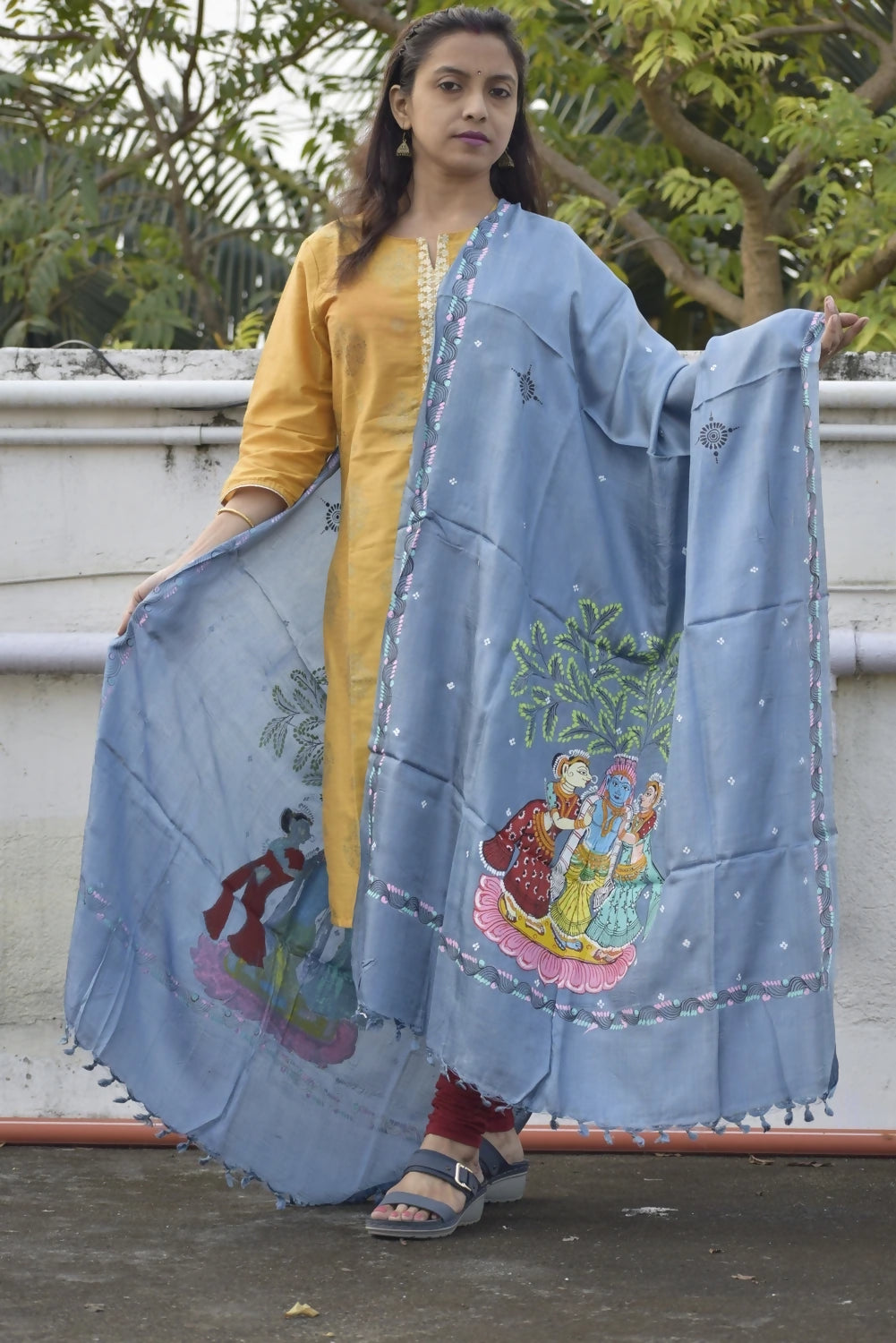 Vrindavan Leela- Sky Blue Premium Banana Silk Dupatta --Sustainably Fashionable.