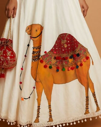 Rajputana Canvas Lehenga -Printed V-Neck Ready To Wear Cotton Lehenga & Choli