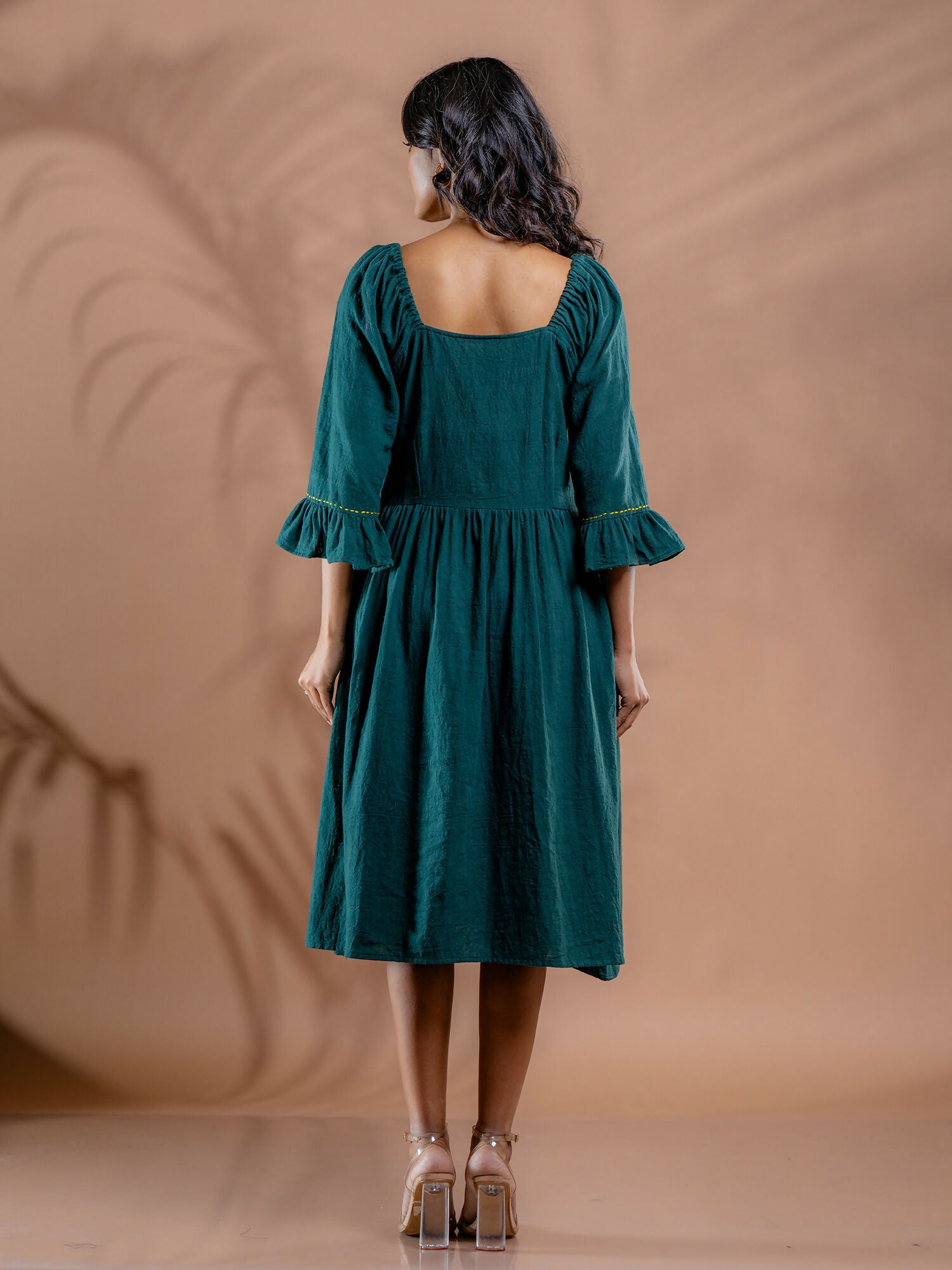 Ocean Meadow Embroidered Kala Cotton Gathered Dress