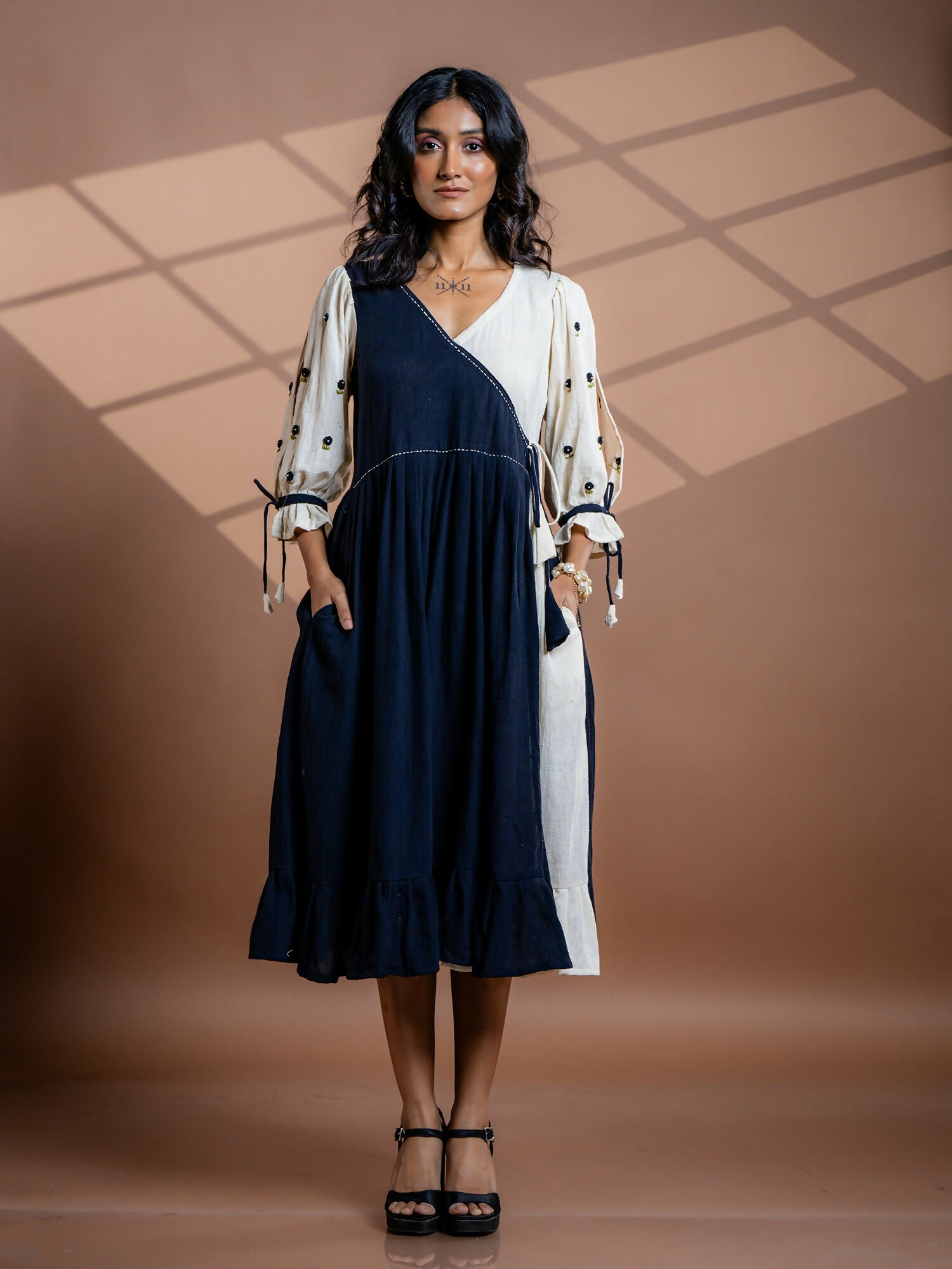 Selene embroidered black Kala cotton dress